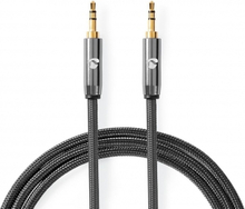 Stereo Audio kabel | 3.5 mm Hanstik | 3.5 mm Hanstik | Guldplateret | 5.00 m | Runde | Grå / Gun Met