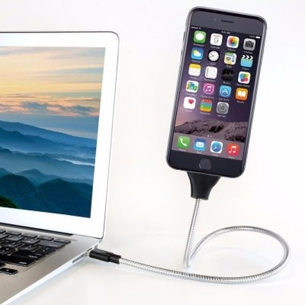 USB-kabel i fleksibelt metall 60cm (Apple / MicroUSB / USB-C) (Farge: Musta, Merke: Apple Lightning 60cm)