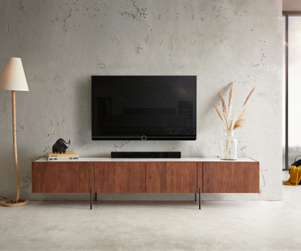 DELIFE TV-meubel Secara 220 cm acacia bruin 4 deuren marmeren poten zwart