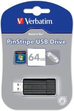 Verbatim USB 2.0 muisti, StoreNGo, 64GB, PinStripe, musta