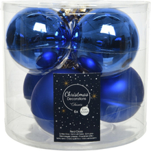 6x Kobalt blauwe glazen kerstballen 8 cm glans en mat