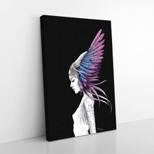 Premium Canvastavla - Feather girl pink blue (Illustration)