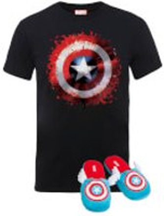 Marvel Captain America T-Shirt & Slippers Bundle - L/XL Slippers - Women's - XL