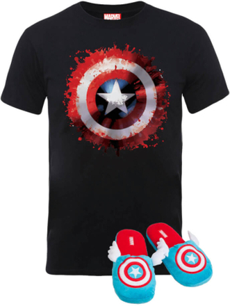 Marvel Captain America T-Shirt & Slippers Bundle - L/XL Slippers - Damen - M
