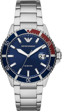 Emporio Armani AR11339 Horloge Diver staal zilverkleurig-blauw-rood 42 mm