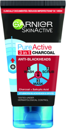 Garnier Skinactive Pureactive 3-In-1 Charcoal 150 Ml Beauty WOMEN Skin Care Face Cleansers Cleansing Gel Nude Garnier*Betinget Tilbud
