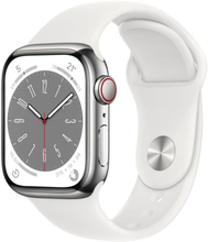 Apple Watch Series 8 GPS + Cellular - 41mm - Silver rostfritt stål - White Sport Band Armband - Regular