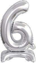 Sifferballong Mini med Ställning Silver Metallic - Siffra 6