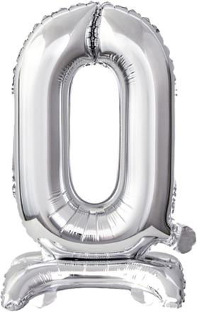 Sifferballong Mini med Ställning Silver Metallic - Siffra 0
