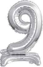 Sifferballong Mini med Ställning Silver Metallic - Siffra 9