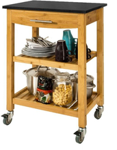 Køkkenvogn med bordplade i granit | Køkkenvogn | Serveringsvogn til bambus