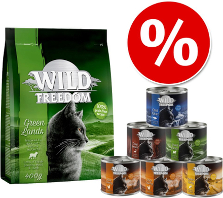 Wild Freedom Probierpaket: 400 g Trockenfutter + 6 x 200 / 70 g Nassfutter - Green Lands Lamm + gemischtes Paket