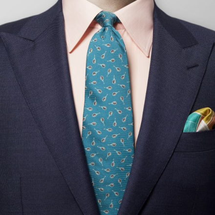 Eton Petroleumblå slips med mönster av tennisracketar