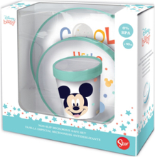 Disney Baby 3 Pcs Set Bicolor Non Slip In Gift Box, Mickey Home Meal Time Dinner Sets Multi/mønstret Mickey Mouse*Betinget Tilbud