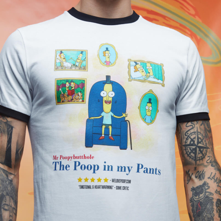 Rick and Morty Get Schwifty The Poop In My Pants Ringer - White/Black - XS