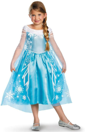 Elsa - Lisensiert Disney Frozen Deluxe Kostyme til Barn - 3-4 ÅR
