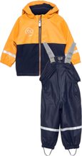 Rain Set Pu W. Fleece Lining Outerwear Rainwear Rainwear Sets Blå Color Kids*Betinget Tilbud
