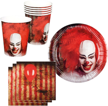 Tafel dekken Halloween feestartikelen horror clown 24x bordjes/24x drink bekers/24x servetten