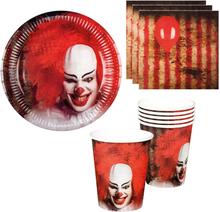 Tafel dekken Halloween feestartikelen horror clown 12x bordjes/12x drink bekers/12x servetten