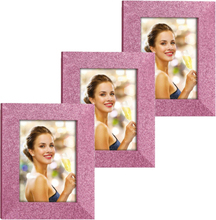 3x stuks houten fotolijstje roze met glitters geschikt voor een foto van 13 x 18 cm