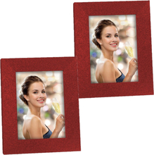 2x stuks houten fotolijstje rood met glitters geschikt voor een foto van 10 x 15 cm