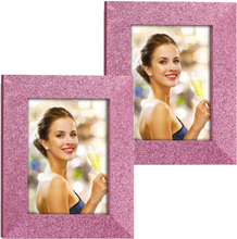 2x stuks houten fotolijstje roze met glitters geschikt voor een foto van 10 x 15 cm