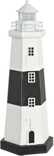 Maritieme decoraties beeldje Vuurtoren - Hout - 16 x 42 cm - wit/zwart - met LED lampje