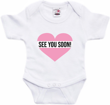 See you soon roze hart gender reveal baby rompertje wit meisjes