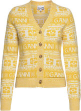 Logo Wool Mix Cardigan Tops Knitwear Cardigans Yellow Ganni