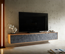 DELIFE TV-meubel Teele acacia natuurleisteen 200 cm 4 deurs zwevend lowboard