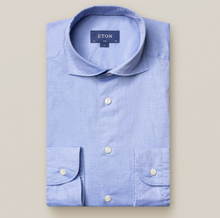 Eton Slim fit Blå dobbyskjorta med glänsande prickar – soft