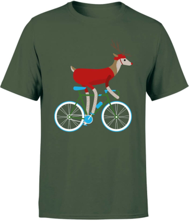 Biking Reindeer Men's Christmas T-Shirt - Forest Green - L