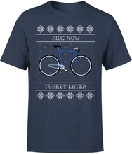 Ride Now, Turkey Later Men's Christmas T-Shirt - Navy - S - Navy