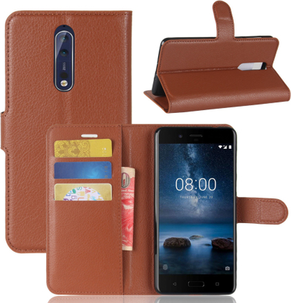 Nokia 8 Case - Book Case Flip Stand - PU-Leder - braun