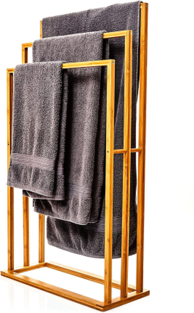 Handdukstork med 3 stycken handduksstänger 55 x 100 x 24 cm trappdesign bambu