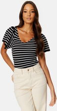 ONLY Leelo Stripe S/S Back Pullover Knit Black Stripes:CLOUD M