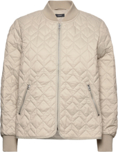 Quilted Jacket With Rib Knit Collar Kviltad Jacka Beige Esprit Collection