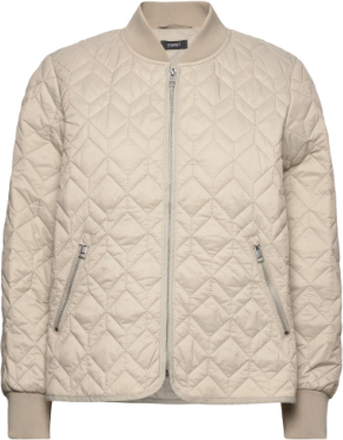 Quilted Jacket With Rib Knit Collar Quiltet Jakke Beige Esprit Collection