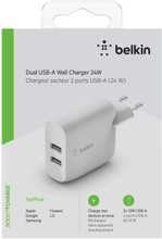 Belkin Dual Usb-A Wall Charger, 12W X2, White