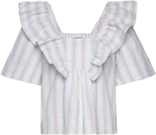 Stripe Seersucker Ruffle Blouse Tops Blouses Short-sleeved Multi/patterned Ganni