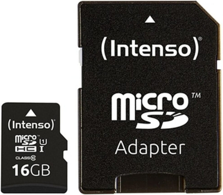 Mikro-SD-hukommelseskort med adapter INTENSO 34234 UHS-I Premium Sort 16 GB