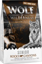 Zum Sonderpreis! Wolf of Wilderness Trockenfutter 2 x 1 kg - SENIOR Rocky Canyons - Freiland-Rind (Monoprotein)
