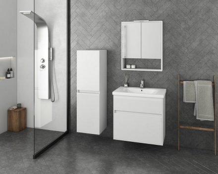 Badrumsmöbler Instinct 65 - Vitt med spegel och sidoskåp