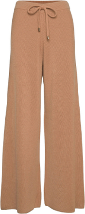 Luna Knitted Trousers Bottoms Trousers Flared Beige Mother Of Pearl