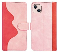 Drop-proof Phone Case for iPhone 13 mini , Color Splicing PU Leather Stand Magnetic Closure Wallet F