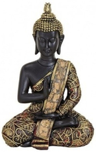 Tuindecoratie boeddha beeld zwart/goud 15 cm type 2
