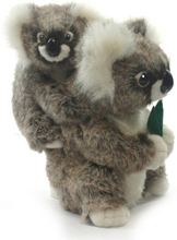 Grijze pluche koala met baby 28 cm