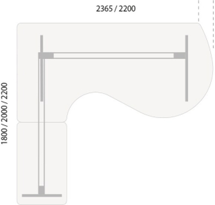 Lyft-/sänkbart bord DNA, antracit 2365x2200 mm Vänster 3-benig/Svart