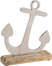 Anchor, metal, on mango wood base, silver brown, 19x23x5cm