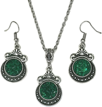 Necklace/Earrings - Glitter - Druzy - Victorian - Green